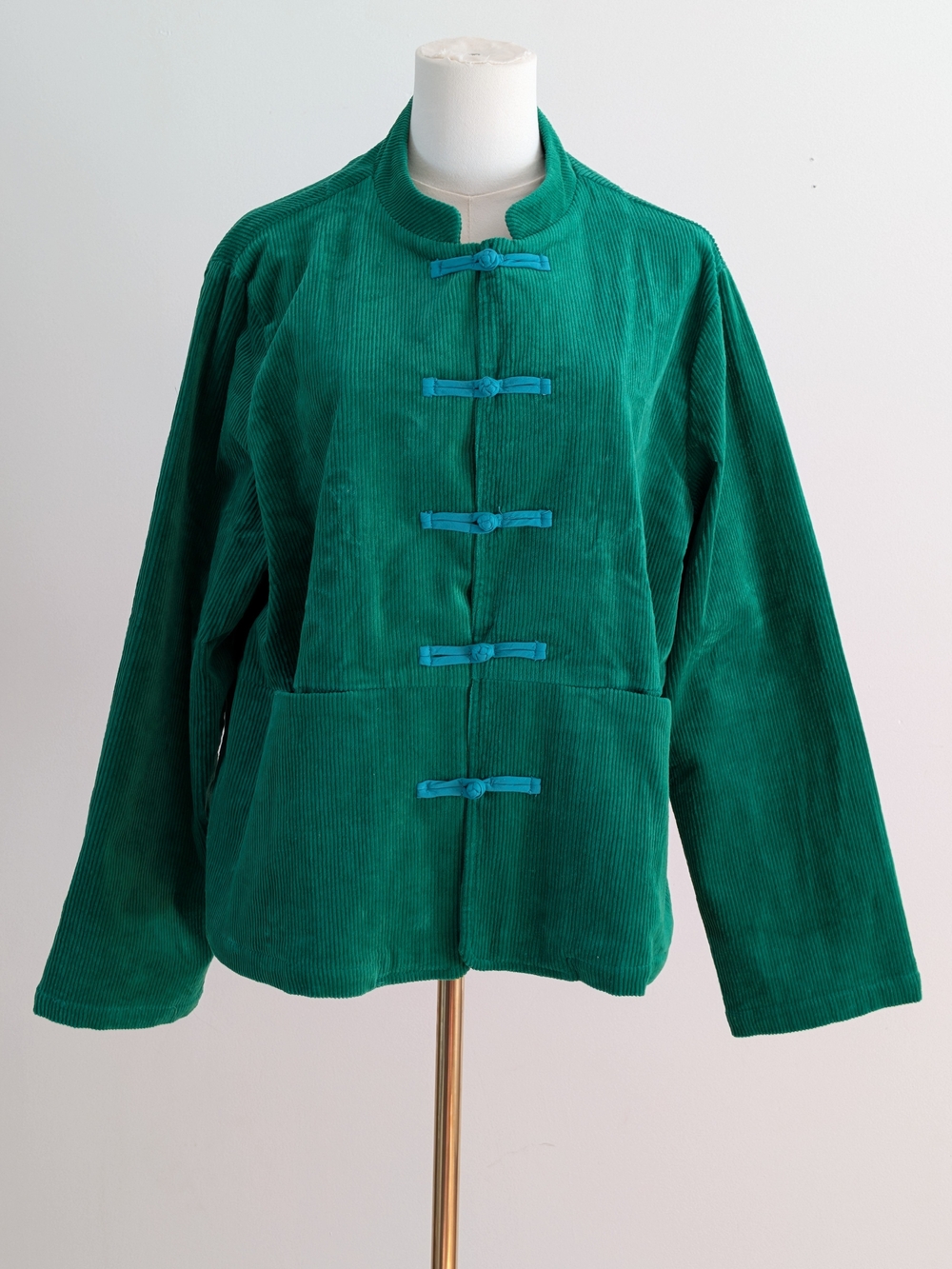 Buykud Asian Inspired Frog Toggle Buttons Corduroy Jacket Coat